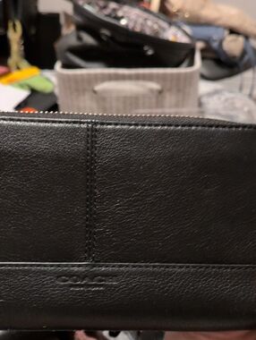 Coach Black Leather Zip Wallet for Men